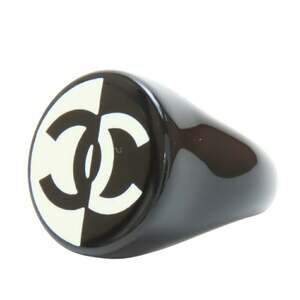 CHANEL Authentic Black Logo Ring